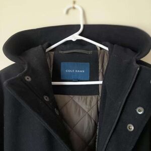 Cole Haan Black Wool Blend Hooded Jacket Size L